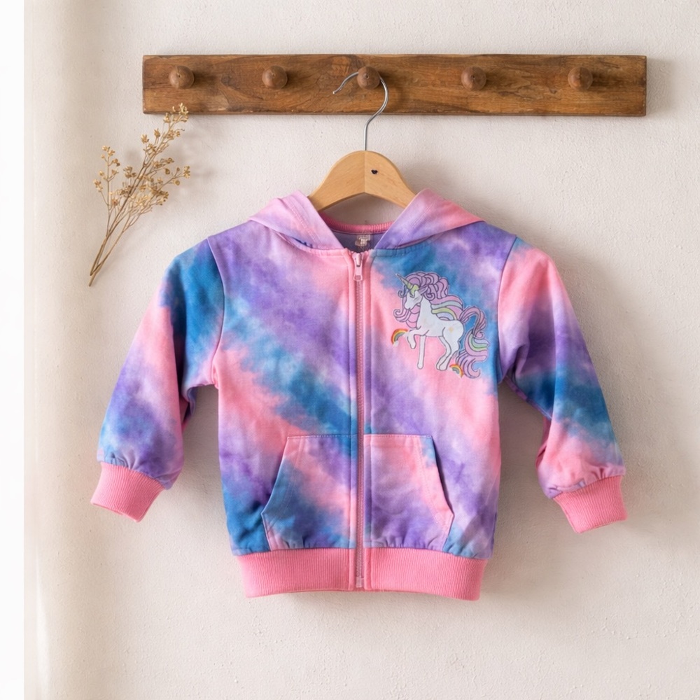 Toddler Girl Unicorn Hoodie Full Zipper Pockets Size 18-24M (80)